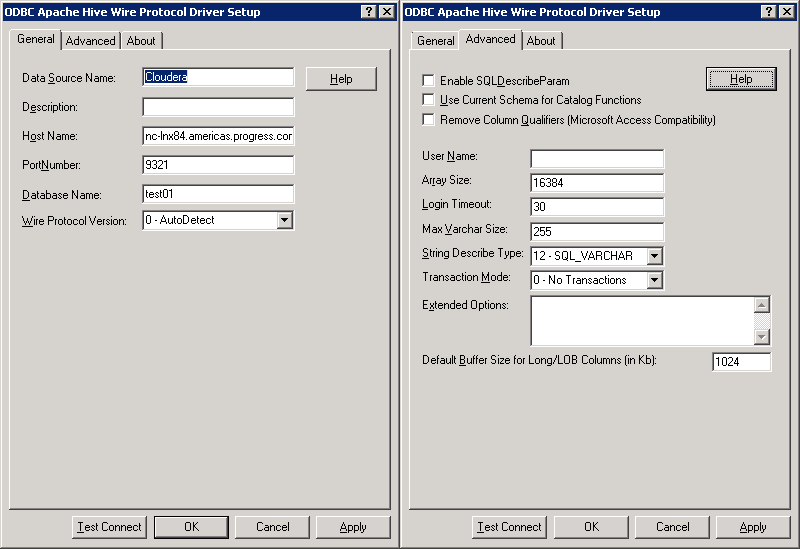 Hadoop Hive ODBC Configuration