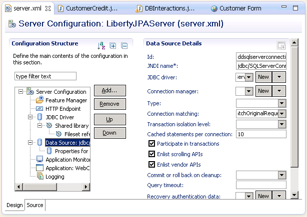 Set DataDirect SQL Server JDBC Data Source in WLP