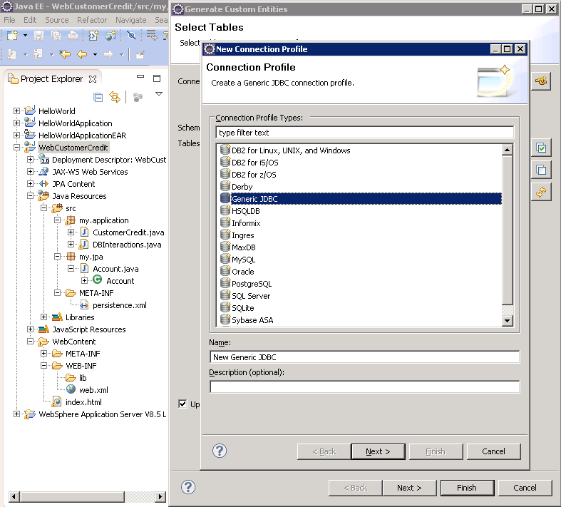 Select Generic JDBC driver from Websphere Connection Profile